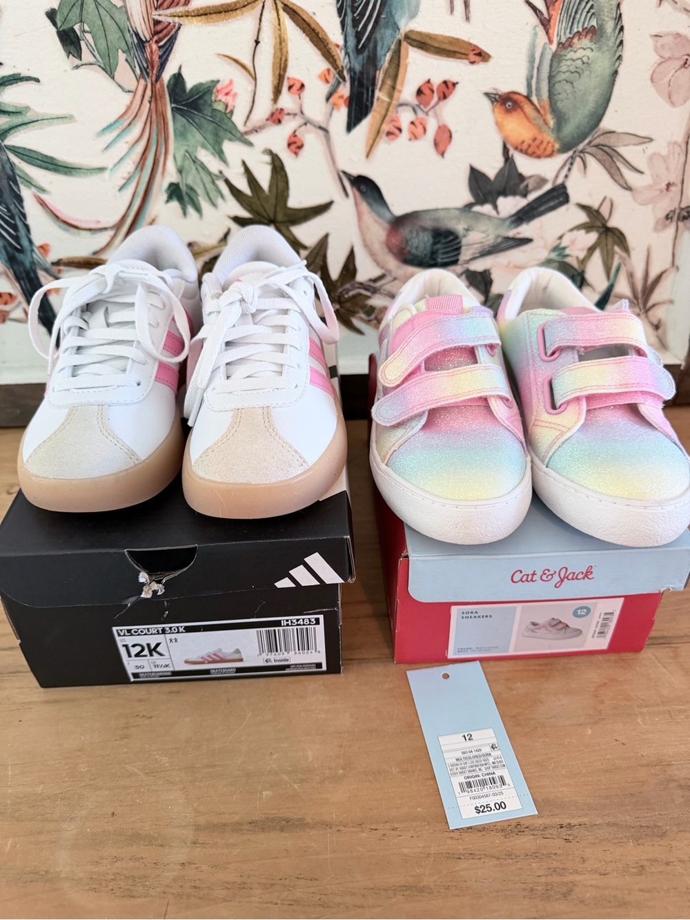 adidas Kids White Sneakers with Pink Stripes